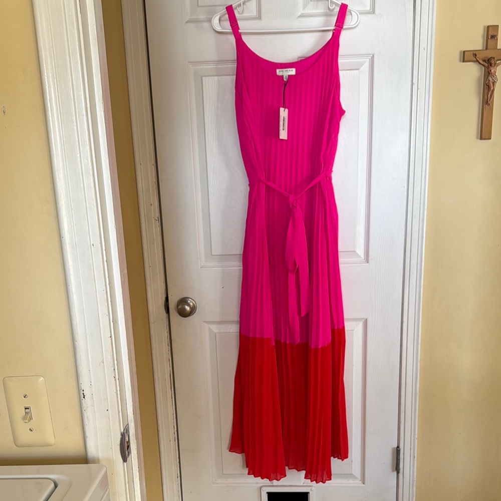 Skies Are Blue Hot Pink and Red Tiered Maxi Sundress